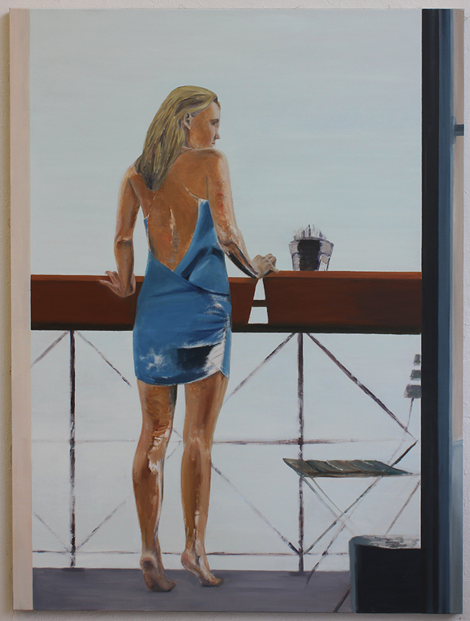 "Dame am Balkon" 200 x 150 cm, Öl auf Leinwand, Felix Rieger 2015