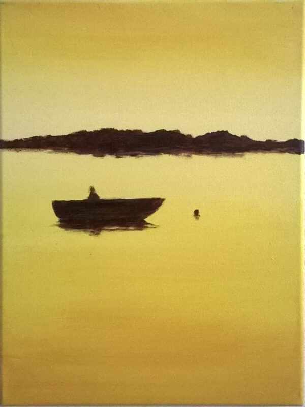 "Schwimmender an einem Boot" 40 x 30 cm, Öl & Acryl auf Leinwand, Felix Rieger 2015