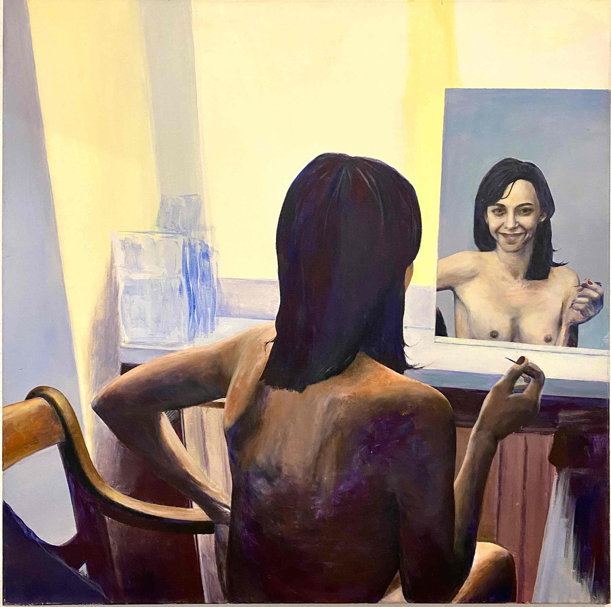 „Dame vor dem Spiegel“ 95 x 95 cm, Öl auf Leinwand, Felix Rieger 2015