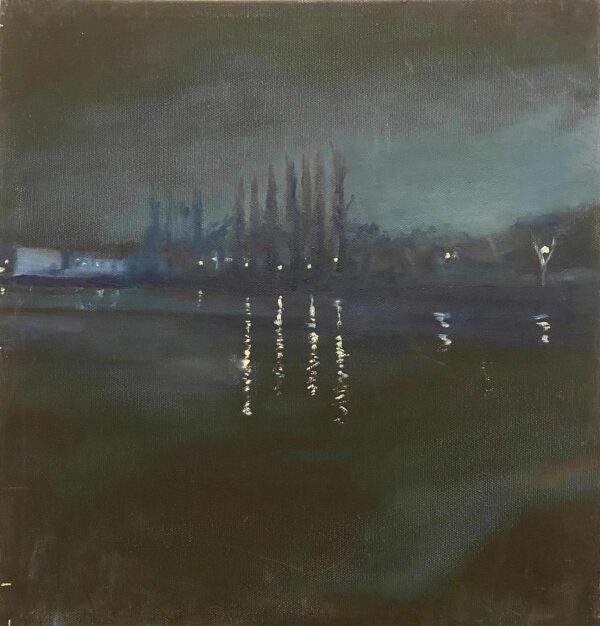 „Nachtlandschaft, Spree“ 40 x 40 cm, Öl auf Leinwand, Felix Rieger 2013