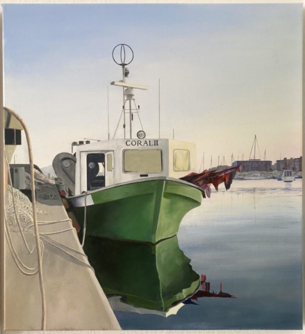 „Grünes Boot“ 62 x 57 cm, oil and acrylic on canvas, Felix Jonas Rieger 2024