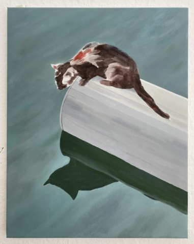 „Katze am Seeufer“ 45 x 37 cm, Acryl auf Leinwand,  Felix Jonas Rieger 23 / 2024