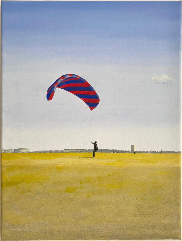 „Up to the skies, Tempelhofer Feld“ 40 x 30 cm, Acryl auf Leinwand, Felix Rieger 2024