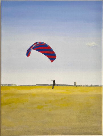 „Up to the skies, Tempelhofer Feld“ 40 x 30 cm, Acryl auf Leinwand, Felix Rieger 2024